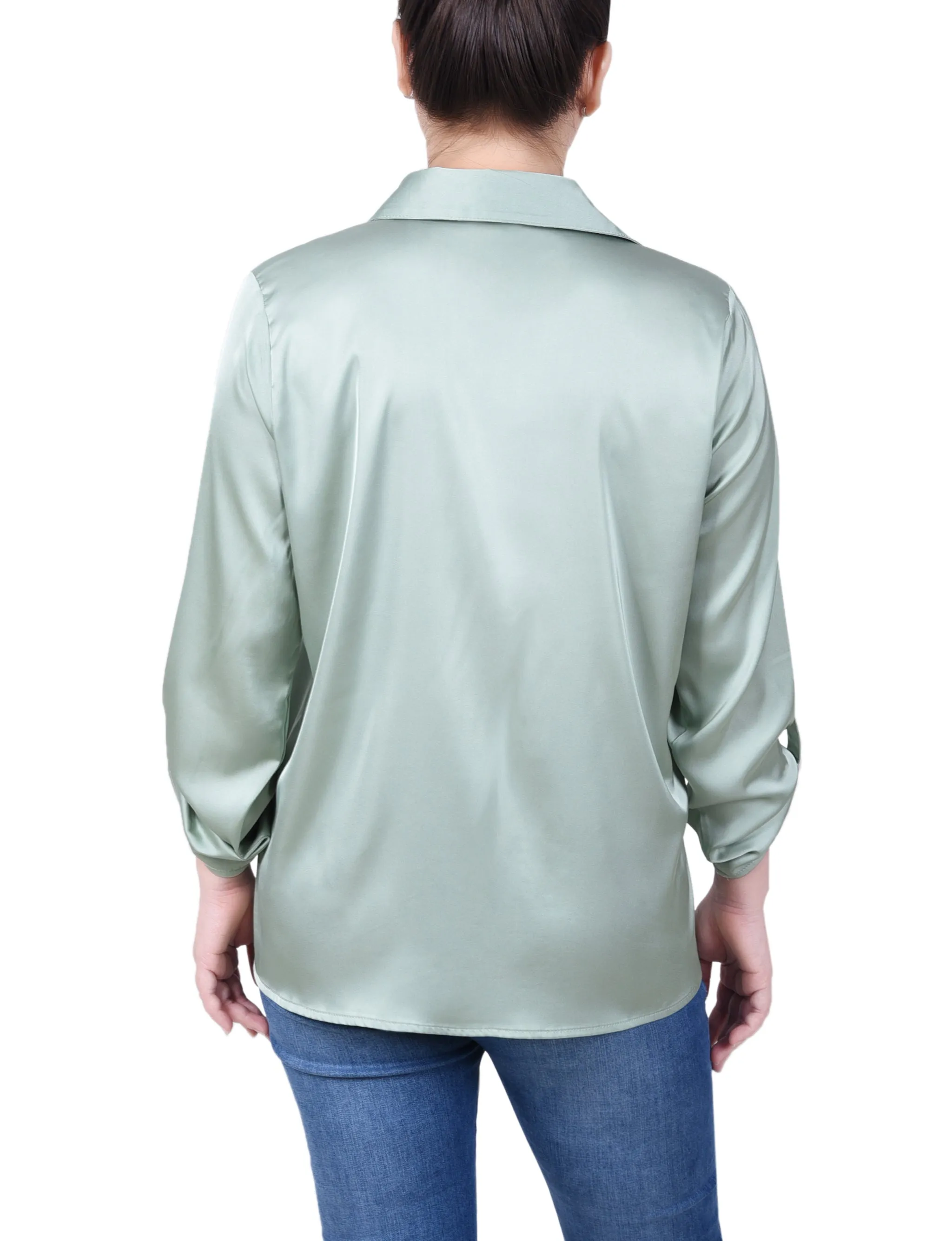 3/4 Sleeve Roll Tab Satin Blouse