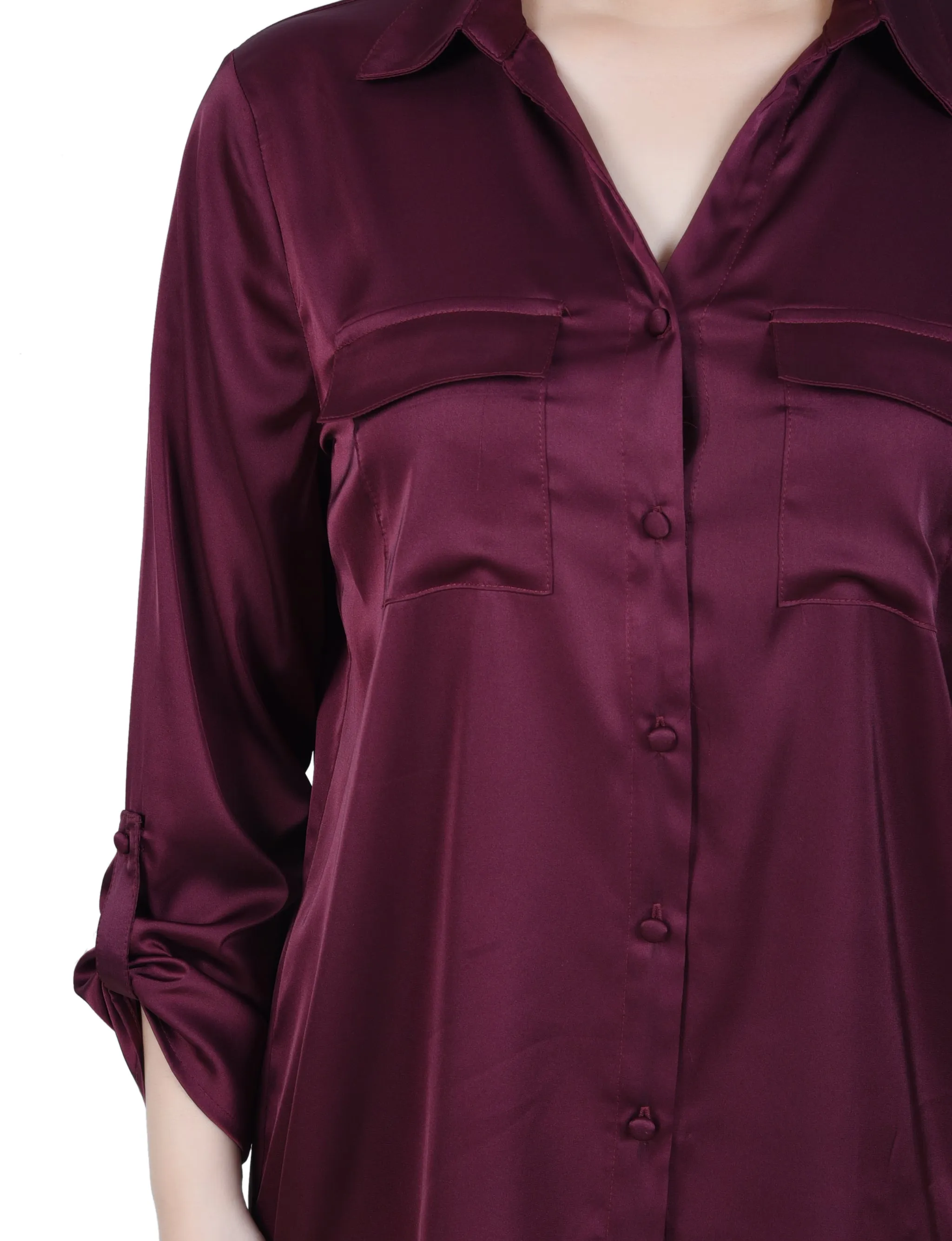 3/4 Sleeve Roll Tab Satin Blouse