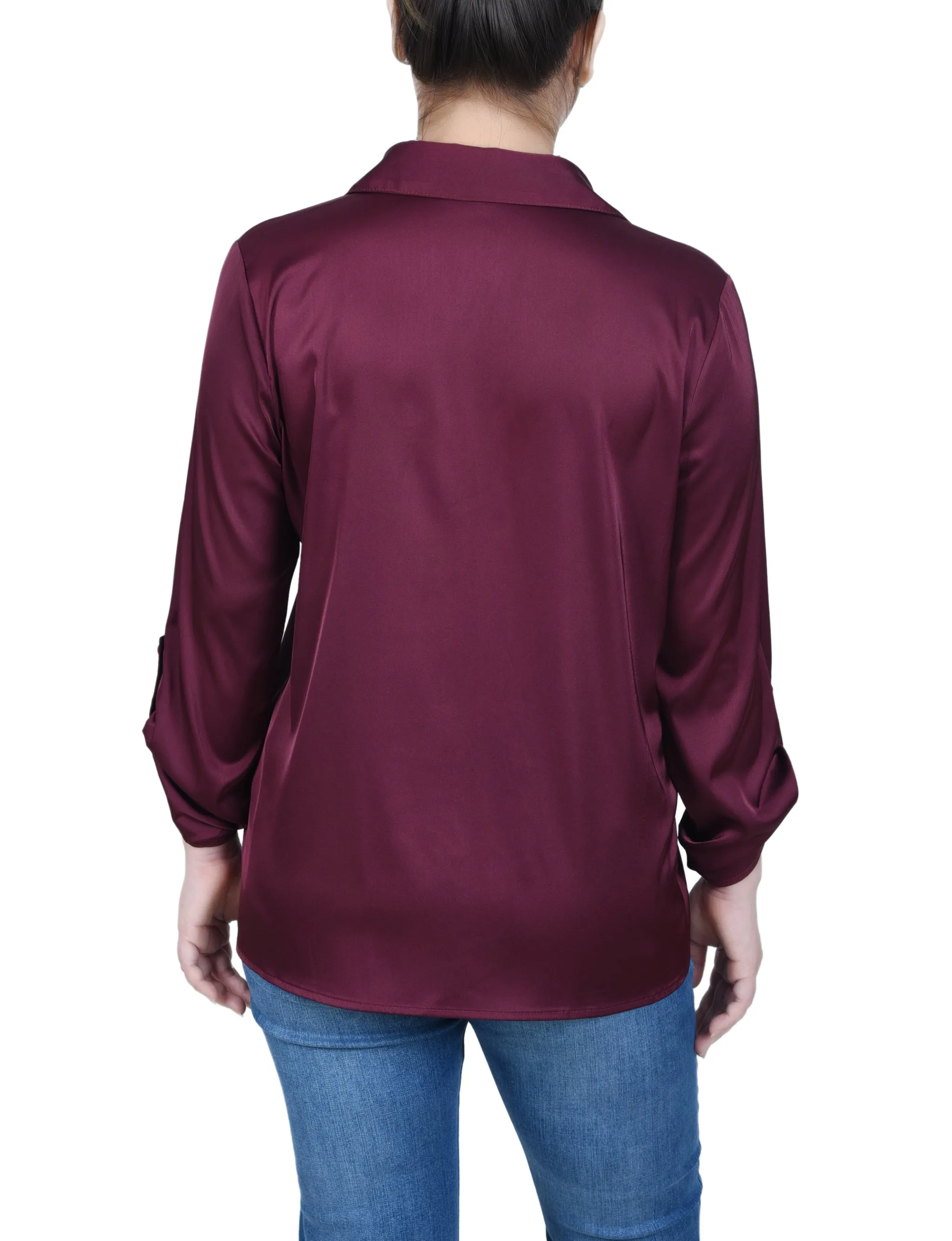 3/4 Sleeve Roll Tab Satin Blouse