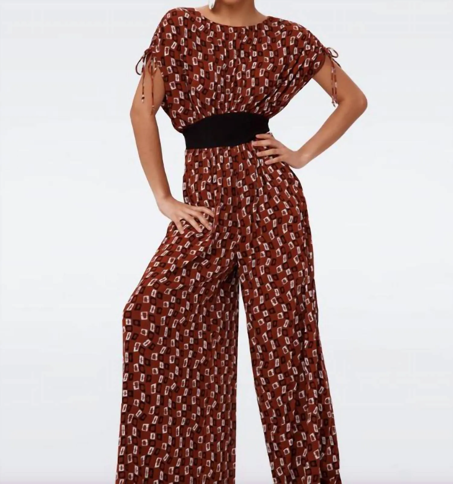 Andra Mesh Jumpsuit In Tiny Chain Spots Brown
