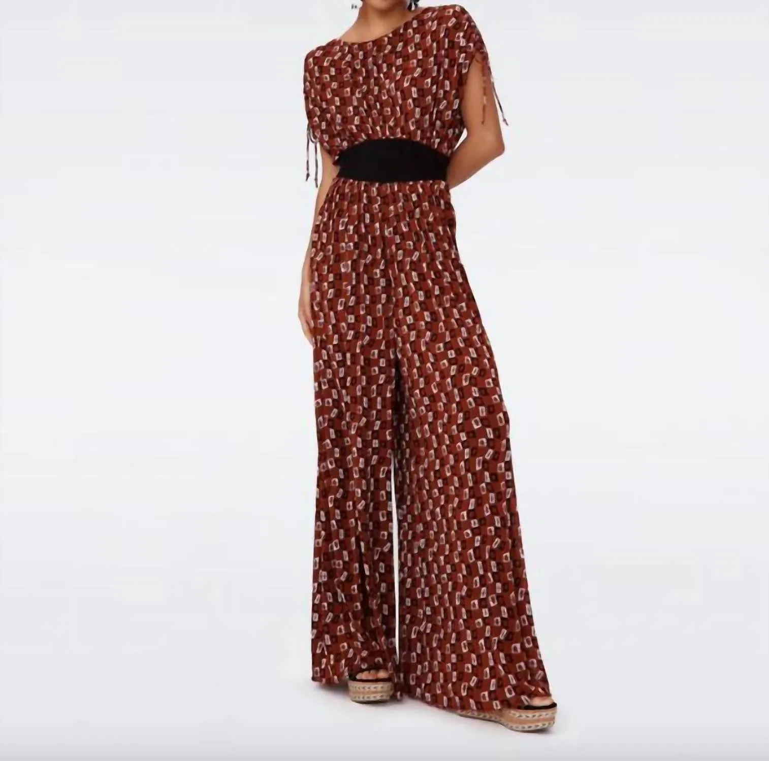 Andra Mesh Jumpsuit In Tiny Chain Spots Brown