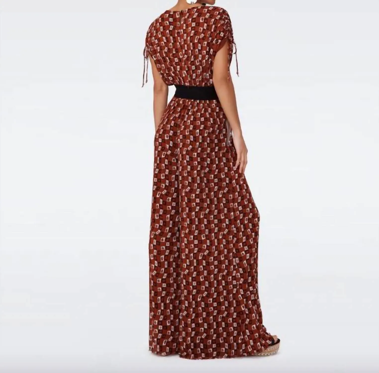 Andra Mesh Jumpsuit In Tiny Chain Spots Brown