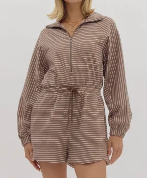 Angie Half Zip Romper In Mocha