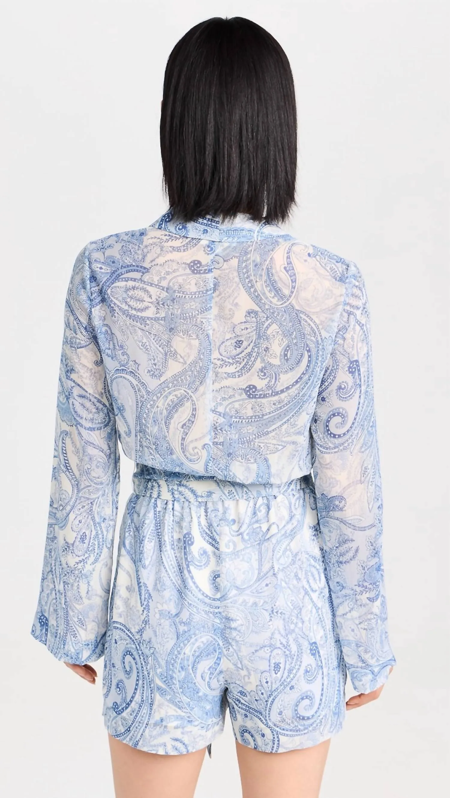Arabell Romper In Ivory/blue Decorated Paisley