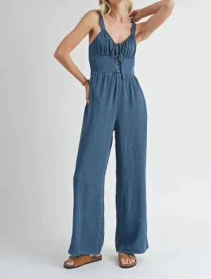 Archives Button Front Jumpsuit In Chambray