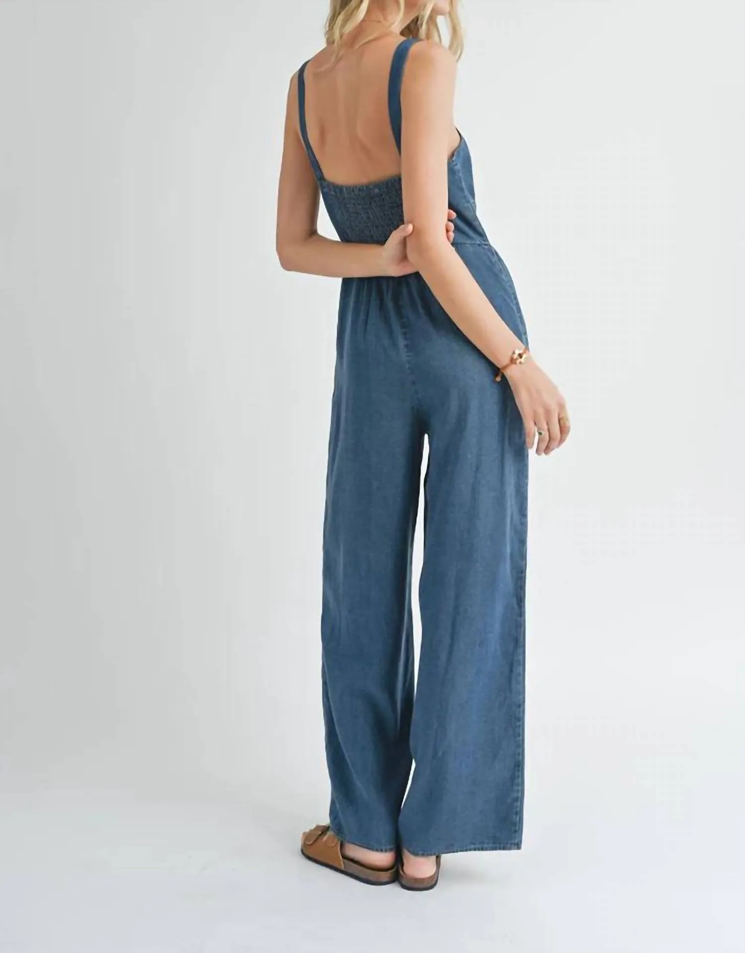 Archives Button Front Jumpsuit In Chambray