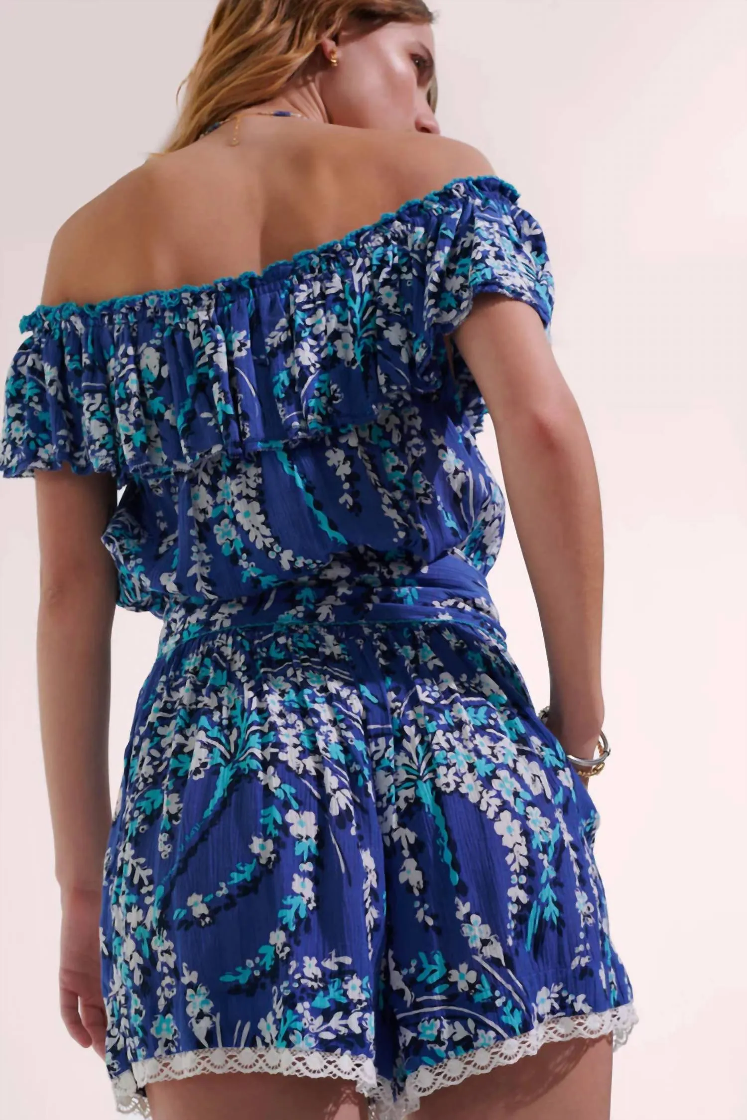 Bella Short Jumpsuit In Royal Palmery