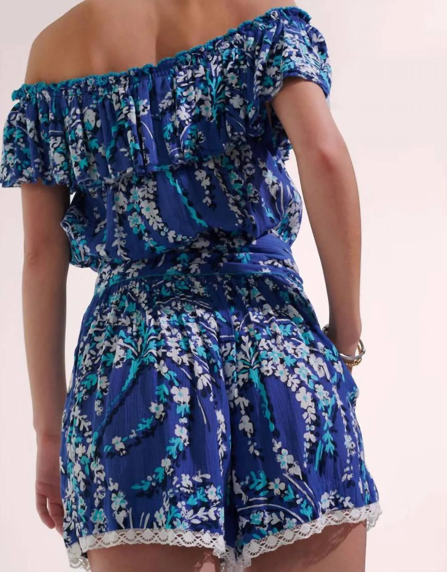 Bella Short Jumpsuit In Royal Palmery