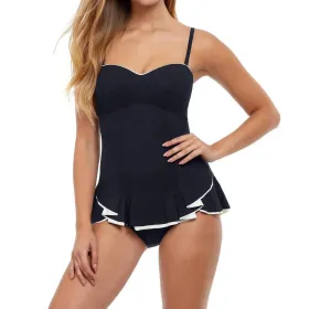 Belle Curve Bandeau Strapless Swim Dress In Black And White