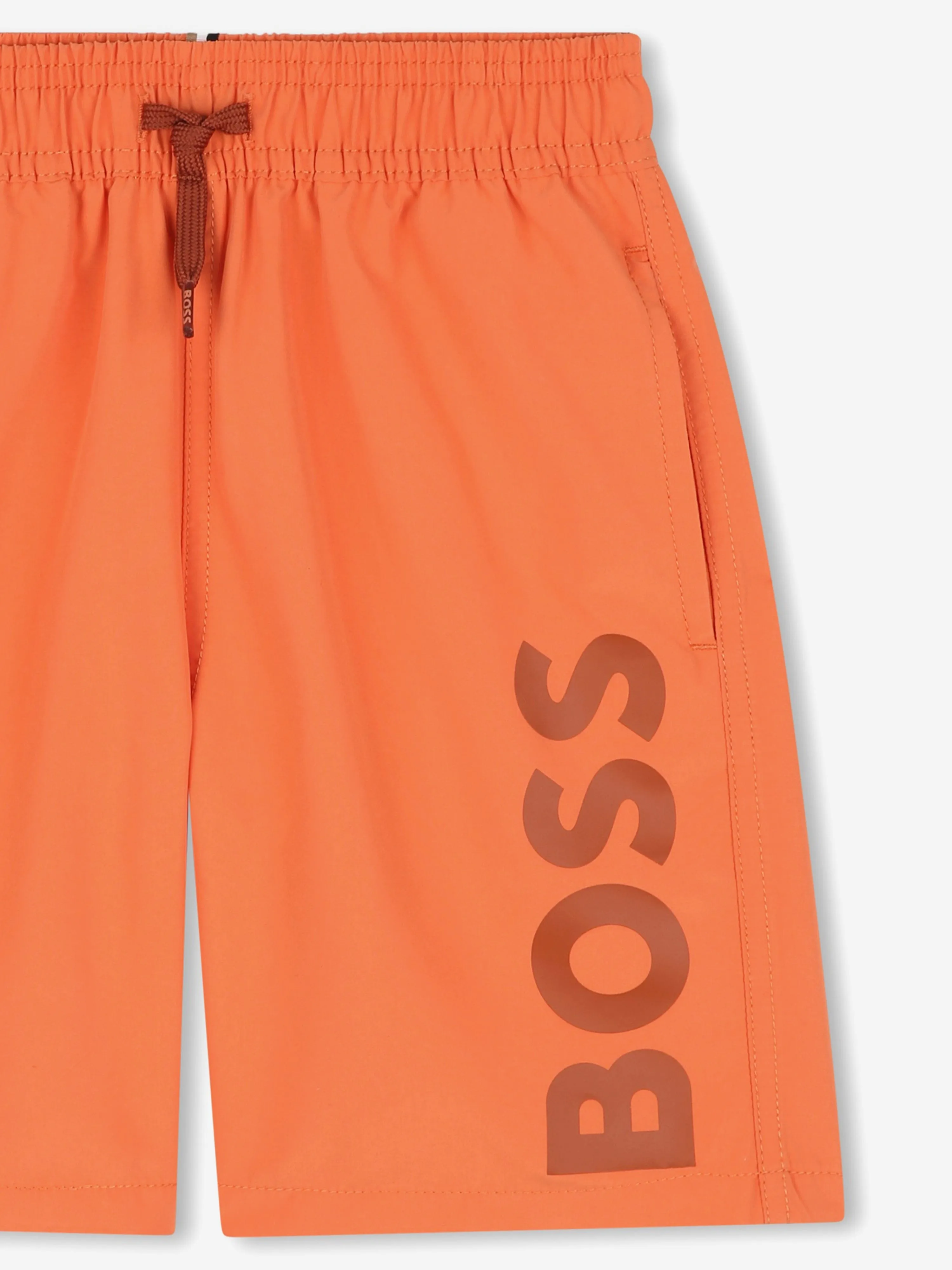 BOSS Boys Logo Print Swim Shorts in Orange