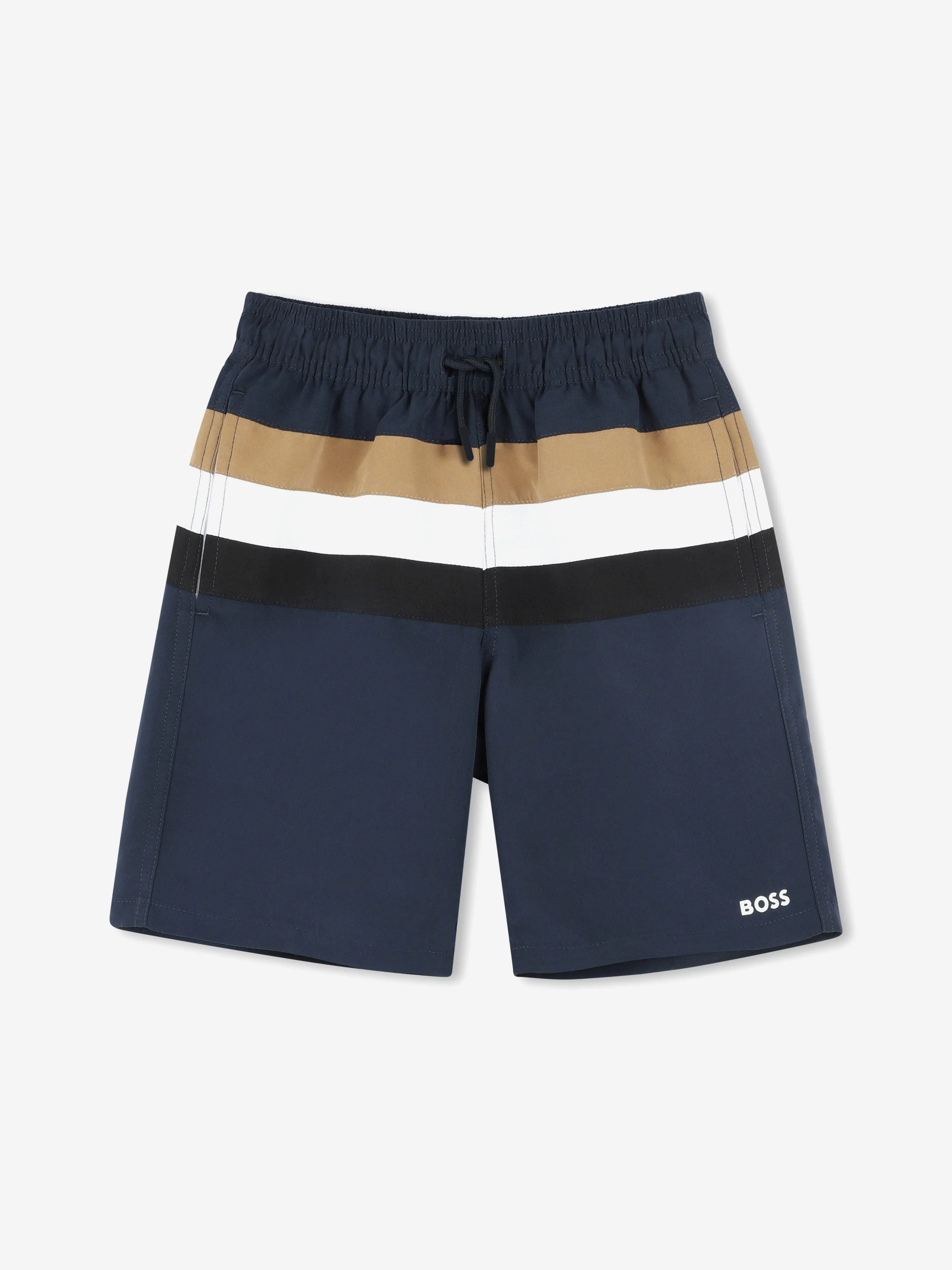 BOSS Boys Striped Swim Shorts in Navy