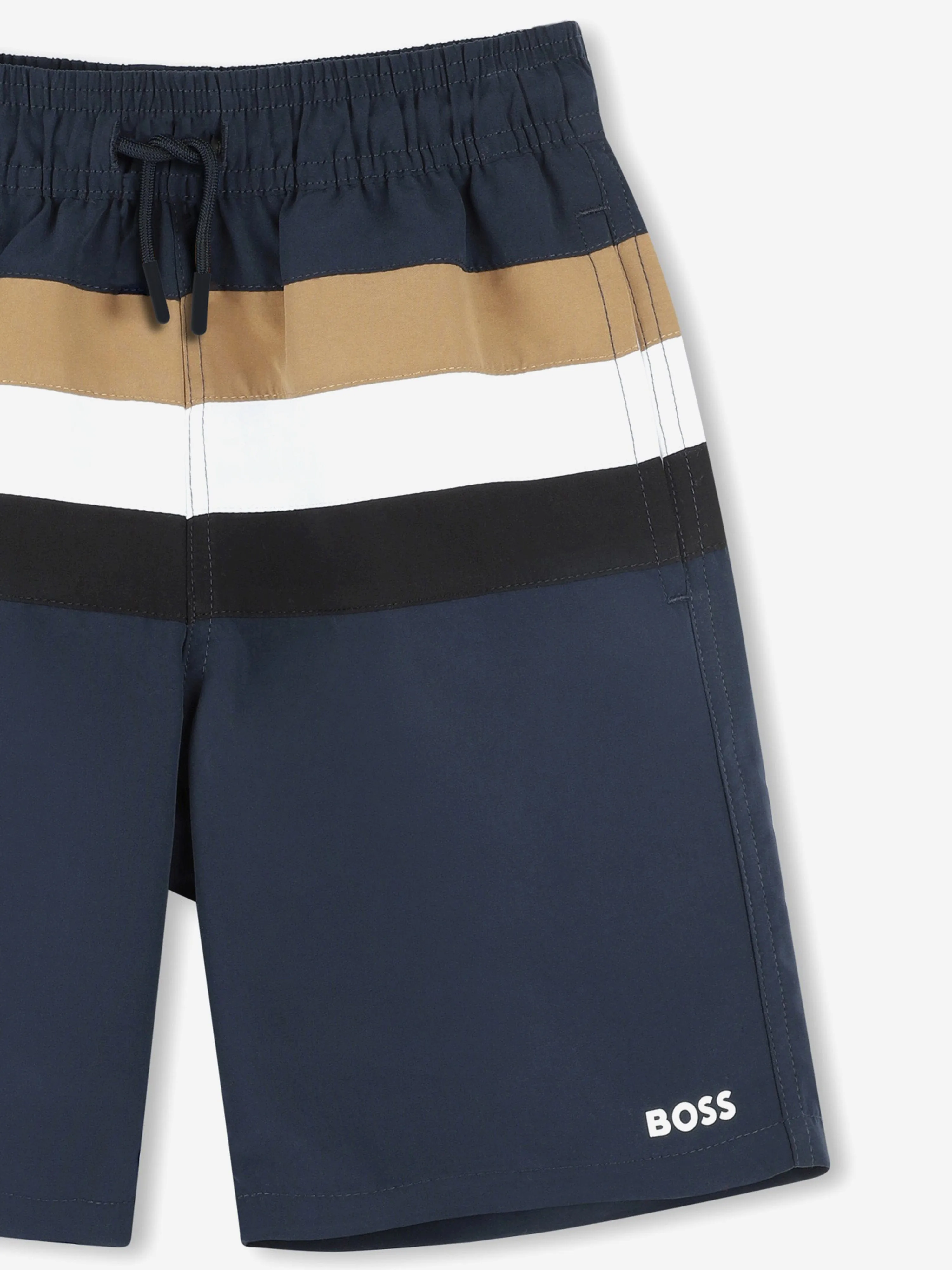 BOSS Boys Striped Swim Shorts in Navy