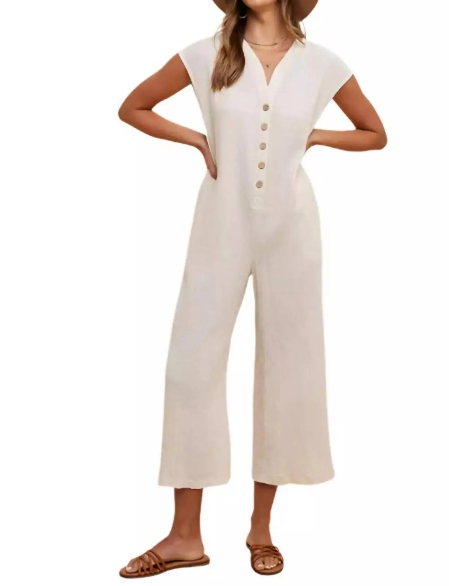Button Down Jumpsuit In Cream