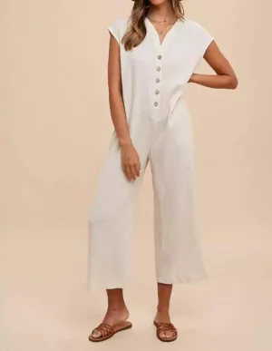 Button Down Jumpsuit In Cream