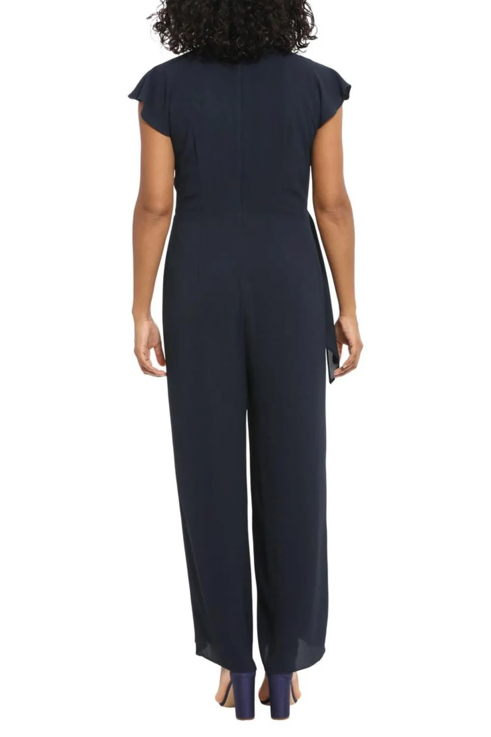 Cap Sleeve Keyhole Wide Leg Jumpsuit In Navy