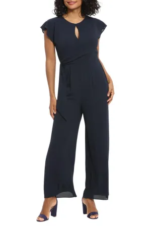 Cap Sleeve Keyhole Wide Leg Jumpsuit In Navy