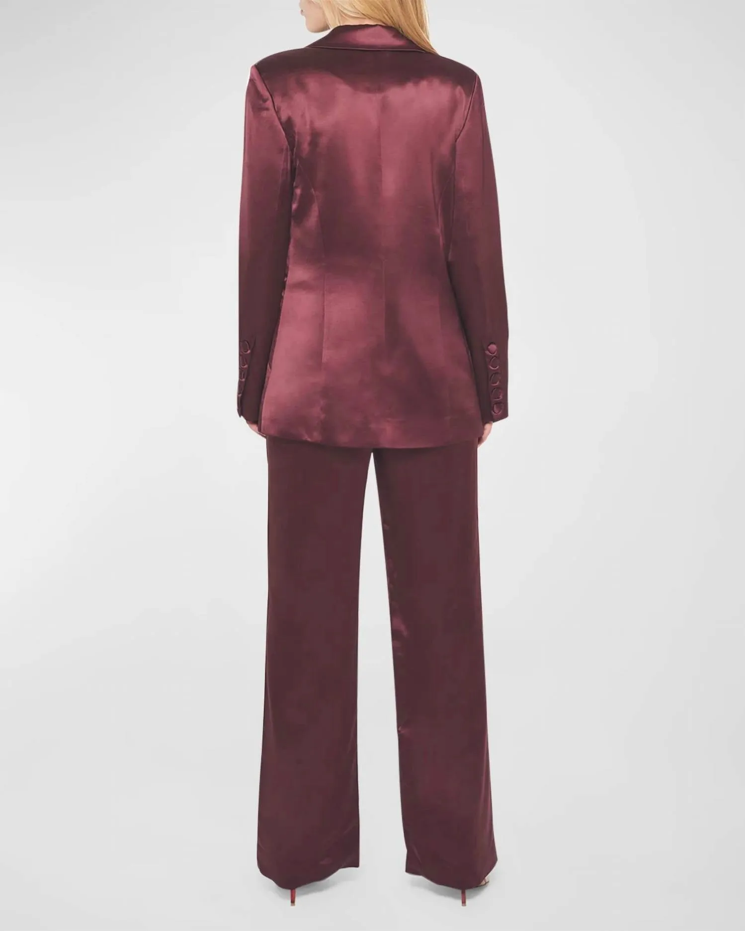 Collins Satin Boyfriend Blazer In Decadent Wine