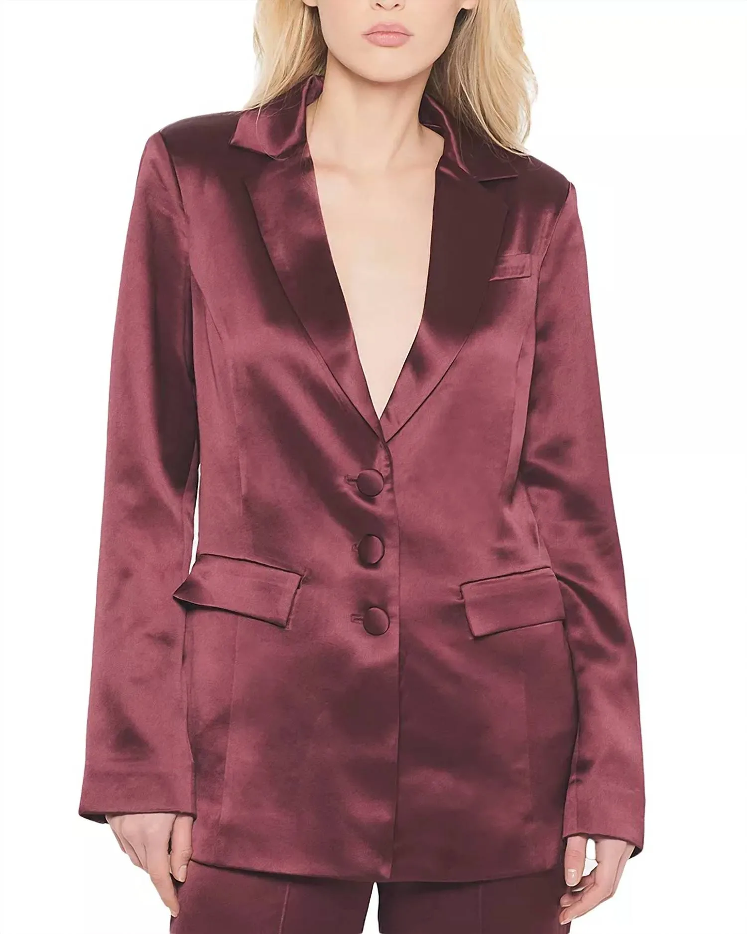 Collins Satin Boyfriend Blazer In Decadent Wine