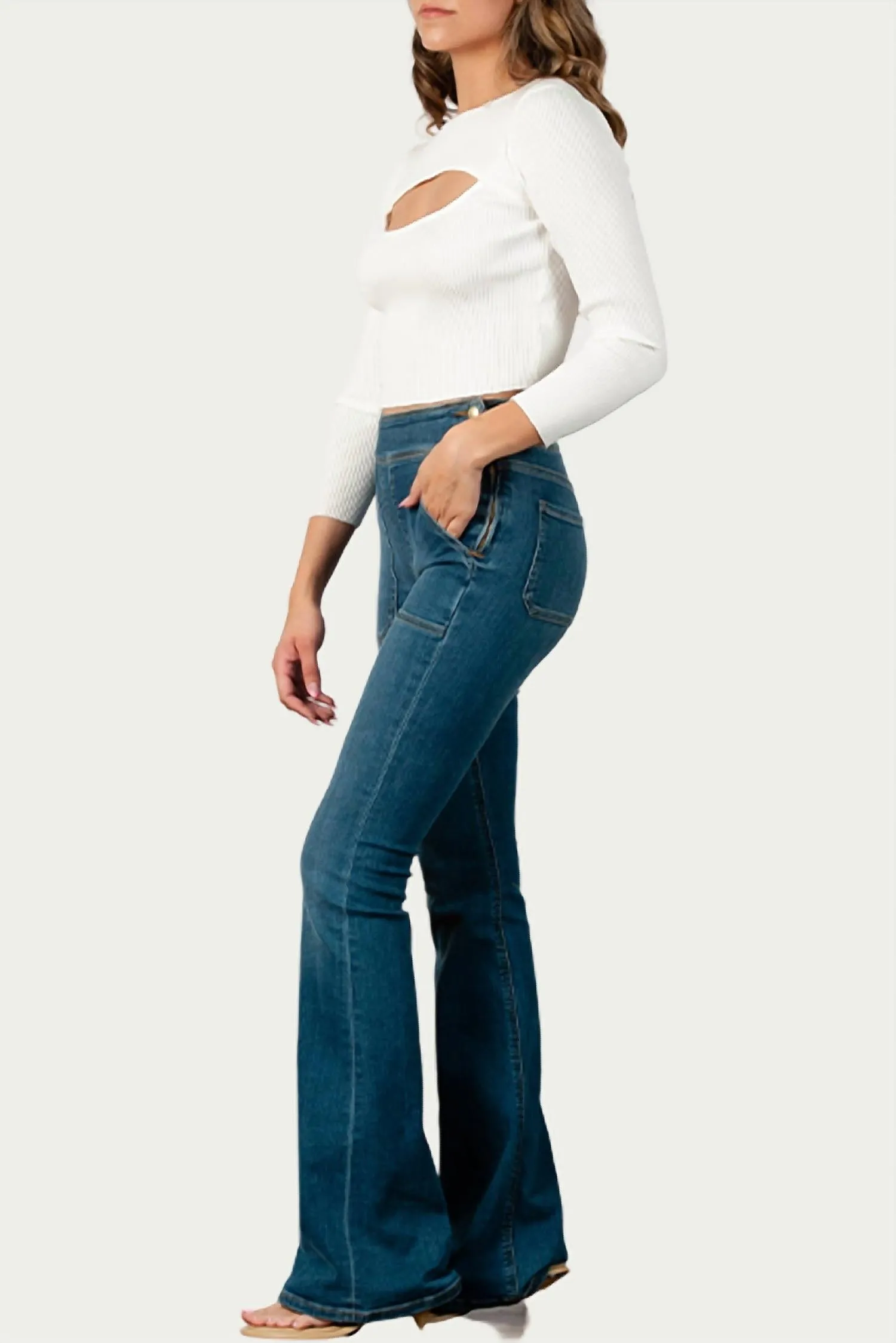 Cutout Ribbed Stretch-Knit Top In White