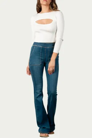 Cutout Ribbed Stretch-Knit Top In White