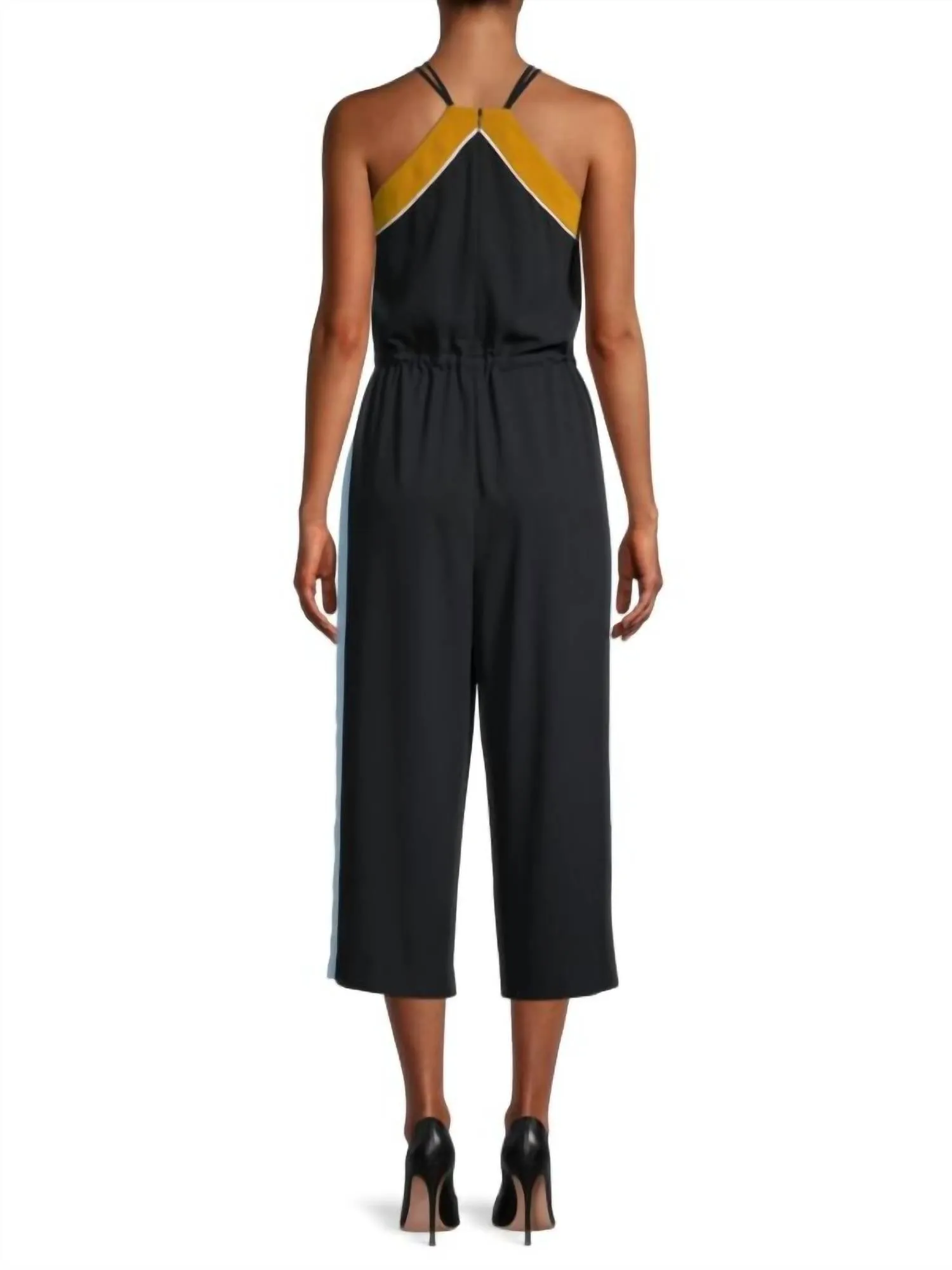 Darvva V-Neckline Drawstrings Cotton Sleeveless Jumpsuit In Black