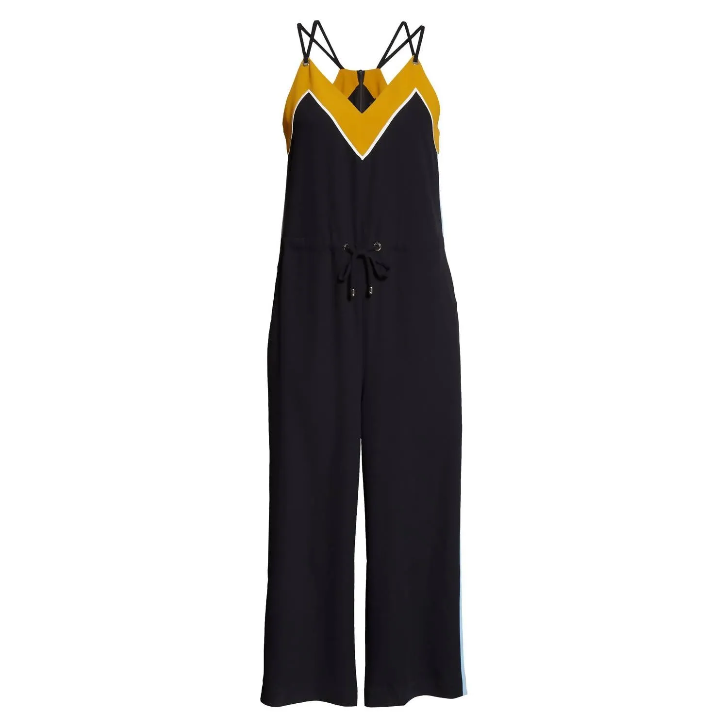 Darvva V-Neckline Drawstrings Cotton Sleeveless Jumpsuit In Black