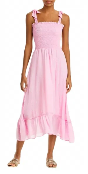 Eddie Smocked Swim Cover Up Dress In Pink