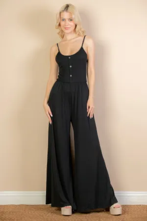 FASHNZFAB Women's Button Front Wide Leg Jumpsuit