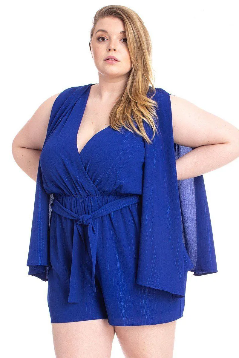FASHNZFAB Women's Shimmer Fabric Draped Open Sleeve Romper