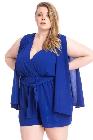 FASHNZFAB Women's Shimmer Fabric Draped Open Sleeve Romper