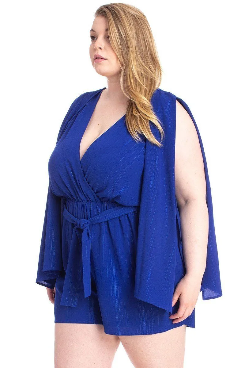 FASHNZFAB Women's Shimmer Fabric Draped Open Sleeve Romper
