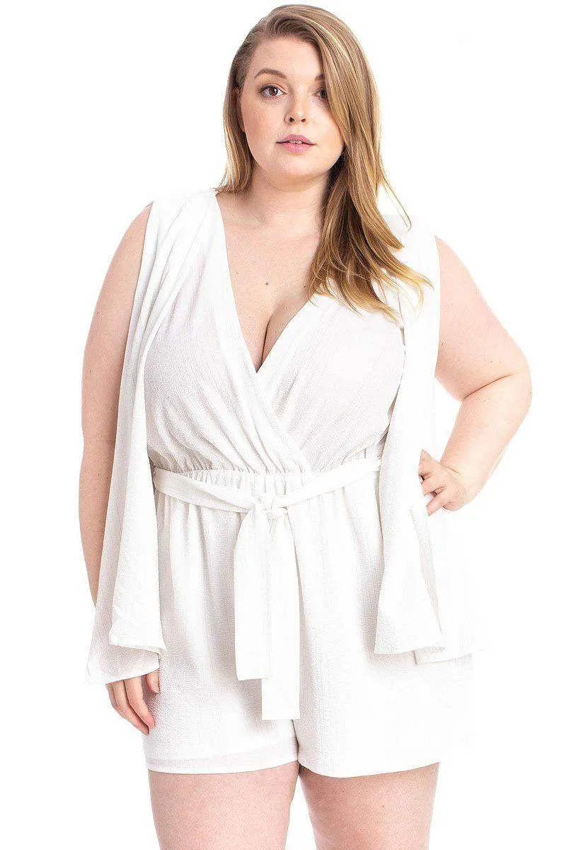 FASHNZFAB Women's Shimmer Fabric Draped Open Sleeve Romper