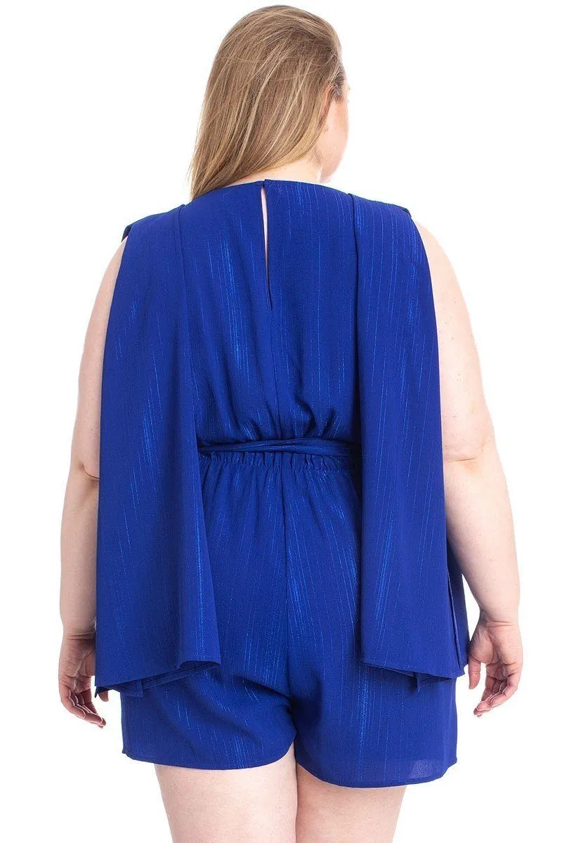 FASHNZFAB Women's Shimmer Fabric Draped Open Sleeve Romper