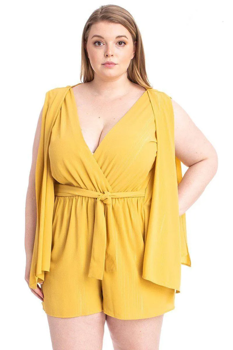 FASHNZFAB Women's Shimmer Fabric Draped Open Sleeve Romper