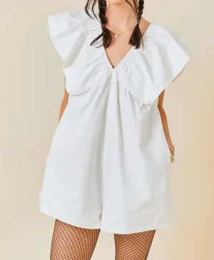 Game Day Ruffle Sleeve Romper In White
