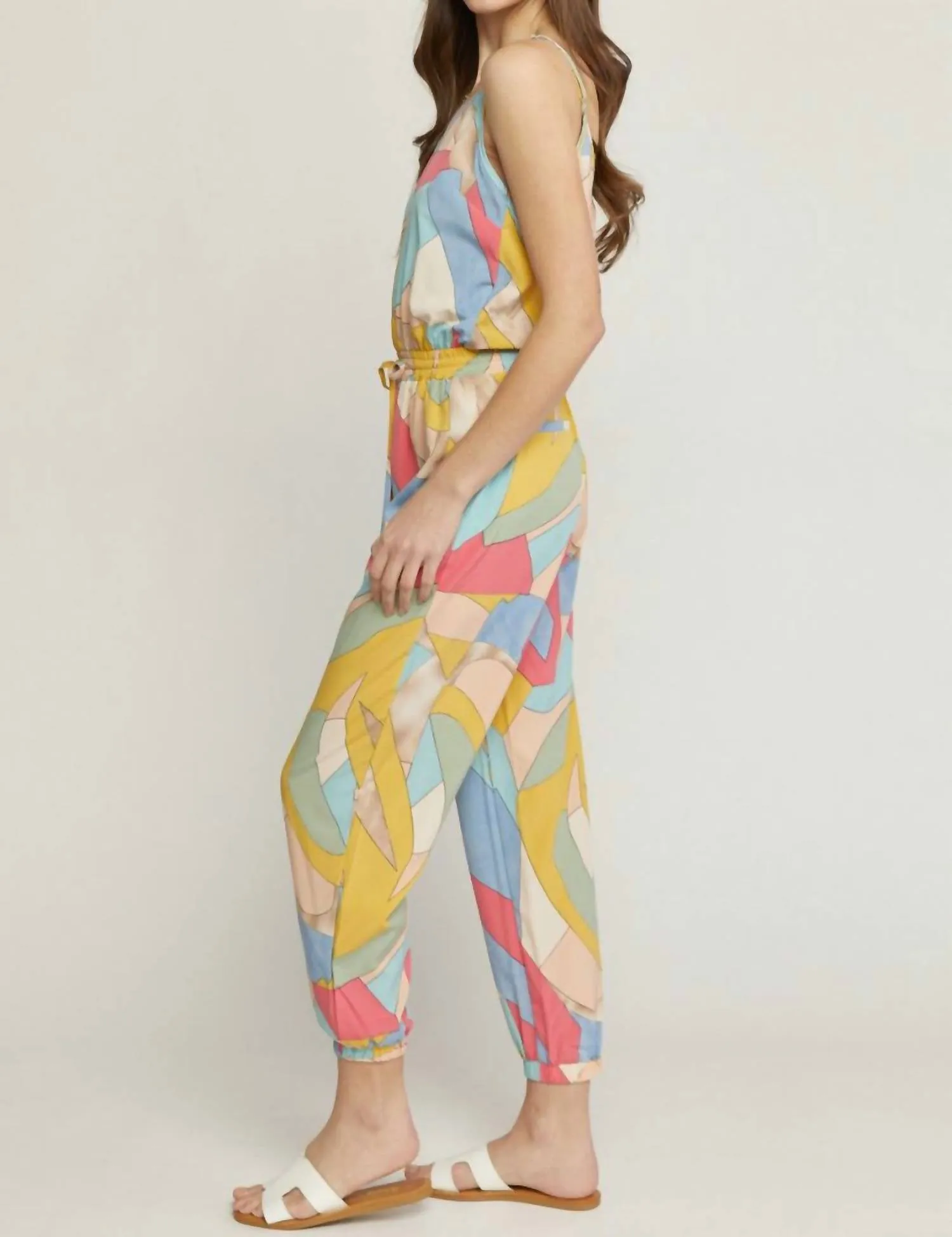 Geometric Print Tank Jogger Jumpsuit In Multi Color
