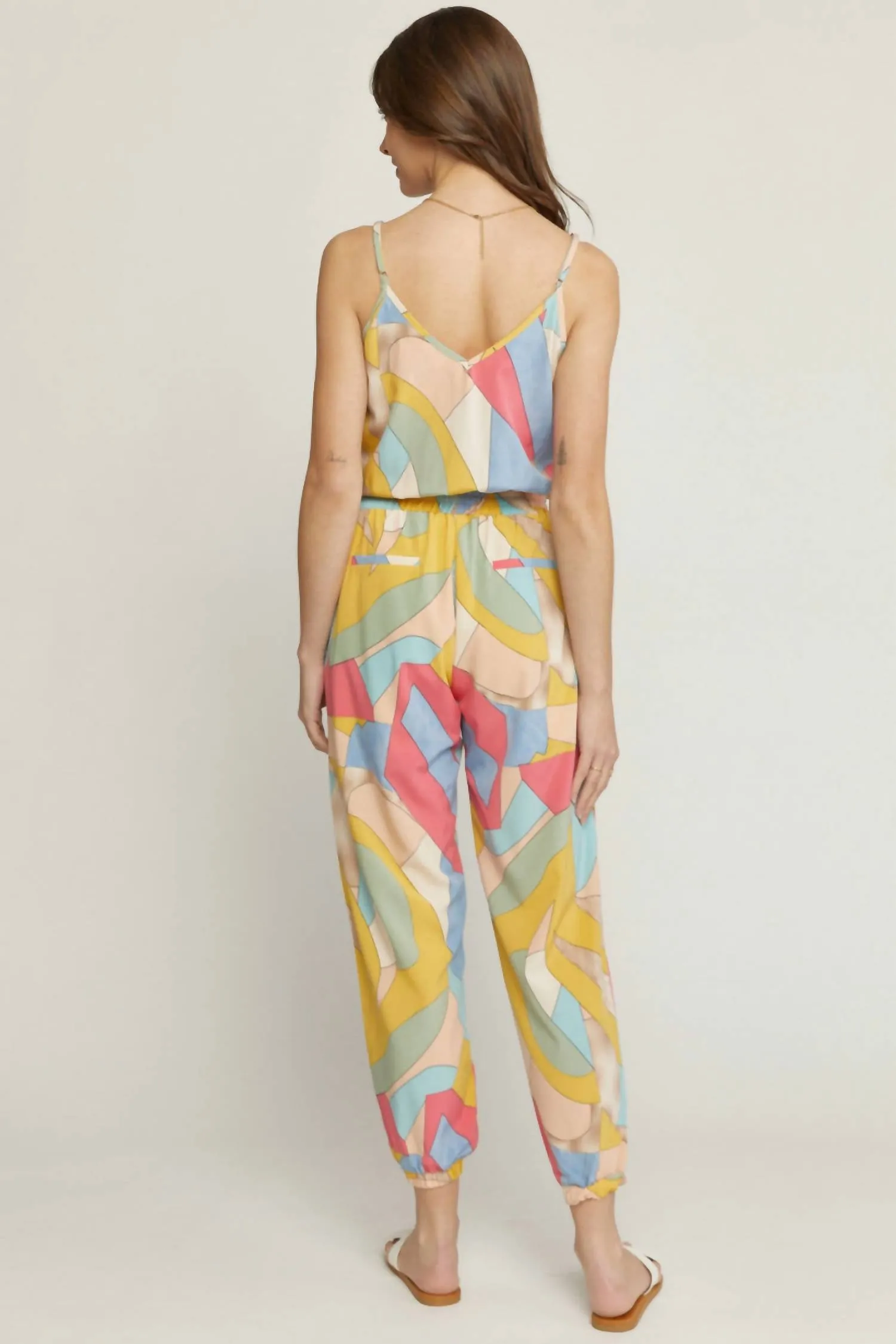 Geometric Print Tank Jogger Jumpsuit In Multi Color