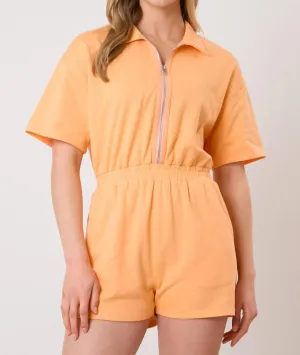 Half Zipper Short Sleeve Romper In Light Orange