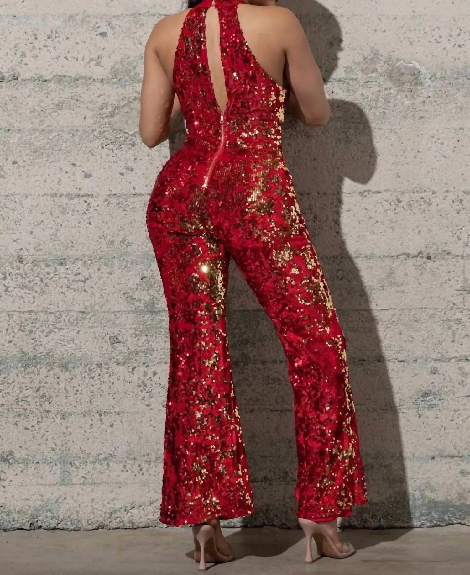Hot Chick Sequined Jumpsuit In Red