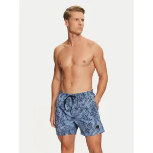 Hugo Boss Men's Reel Swim Trunks, Light Blue Palm Leaf