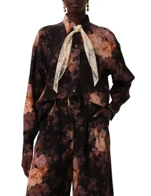 Illustration Lace Scarf Blouse In Black Rococo