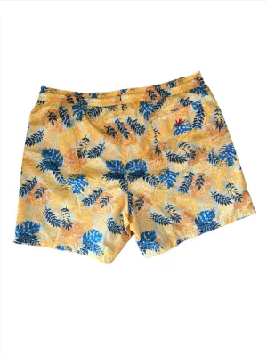 Isaia New Mens Yellow Blue Leaf Pattern Swim Trunk