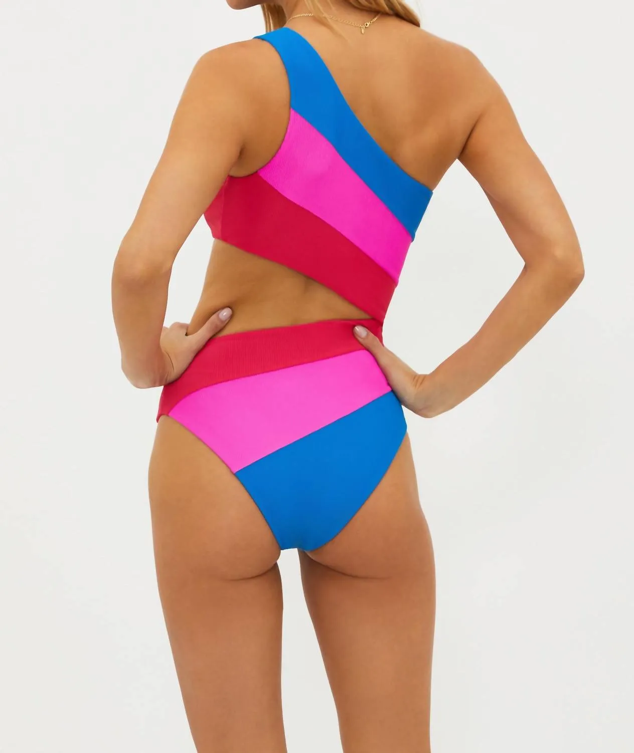 Joyce One Shoulder One Piece Bathing Suit In Orchid Colorblock Multi