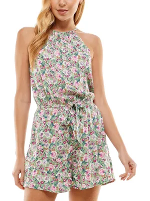 Juniors Womens Drawstring Waist Keyhole Romper