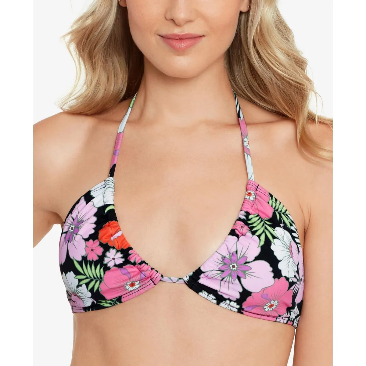 Juniors Womens Floral Print Convertible Bikini Swim top