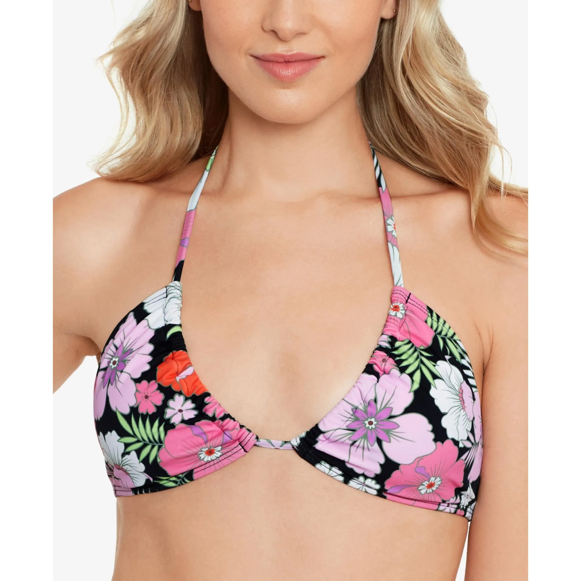 Juniors Womens Floral Print Convertible Bikini Swim top