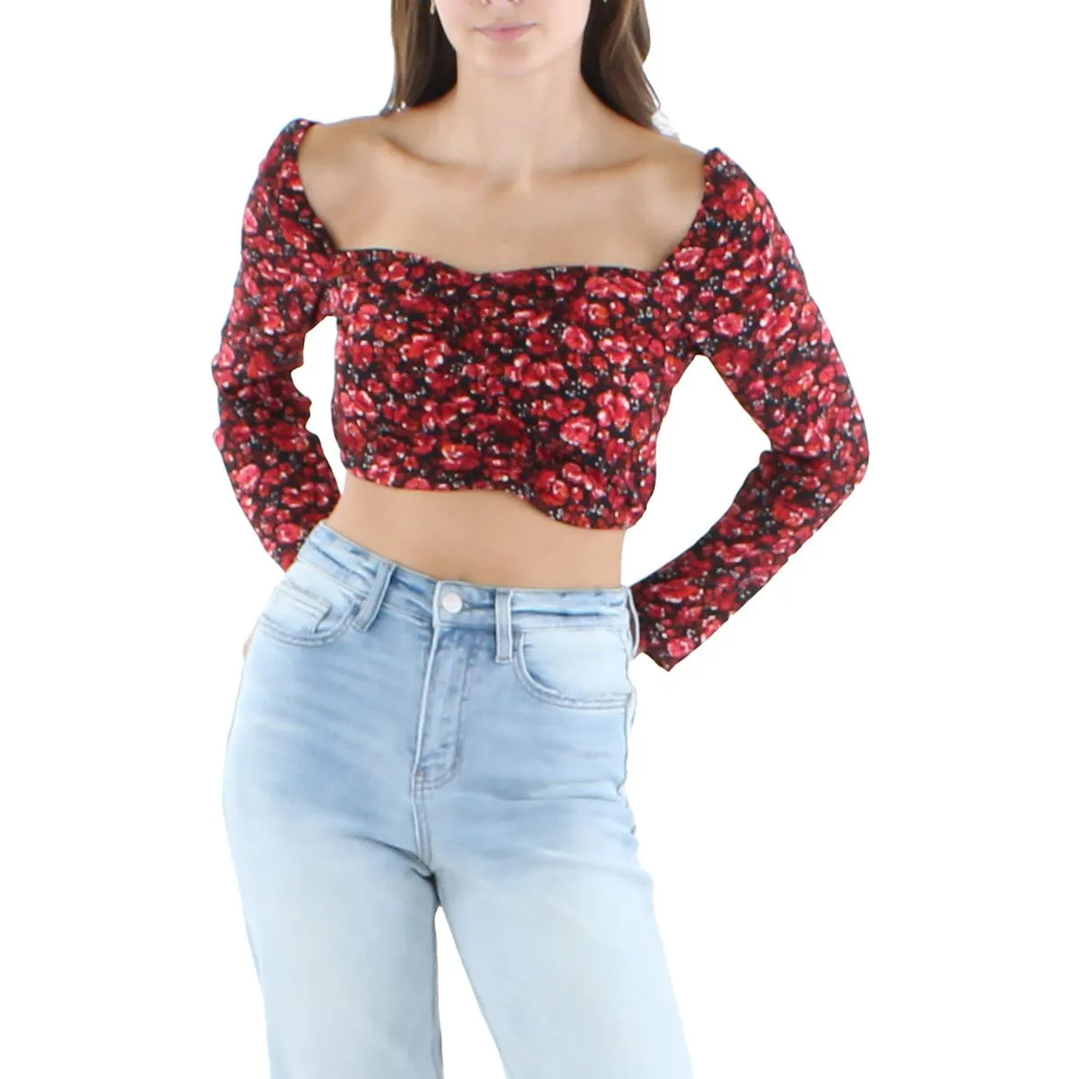 Juniors Womens Knit Floral Cropped