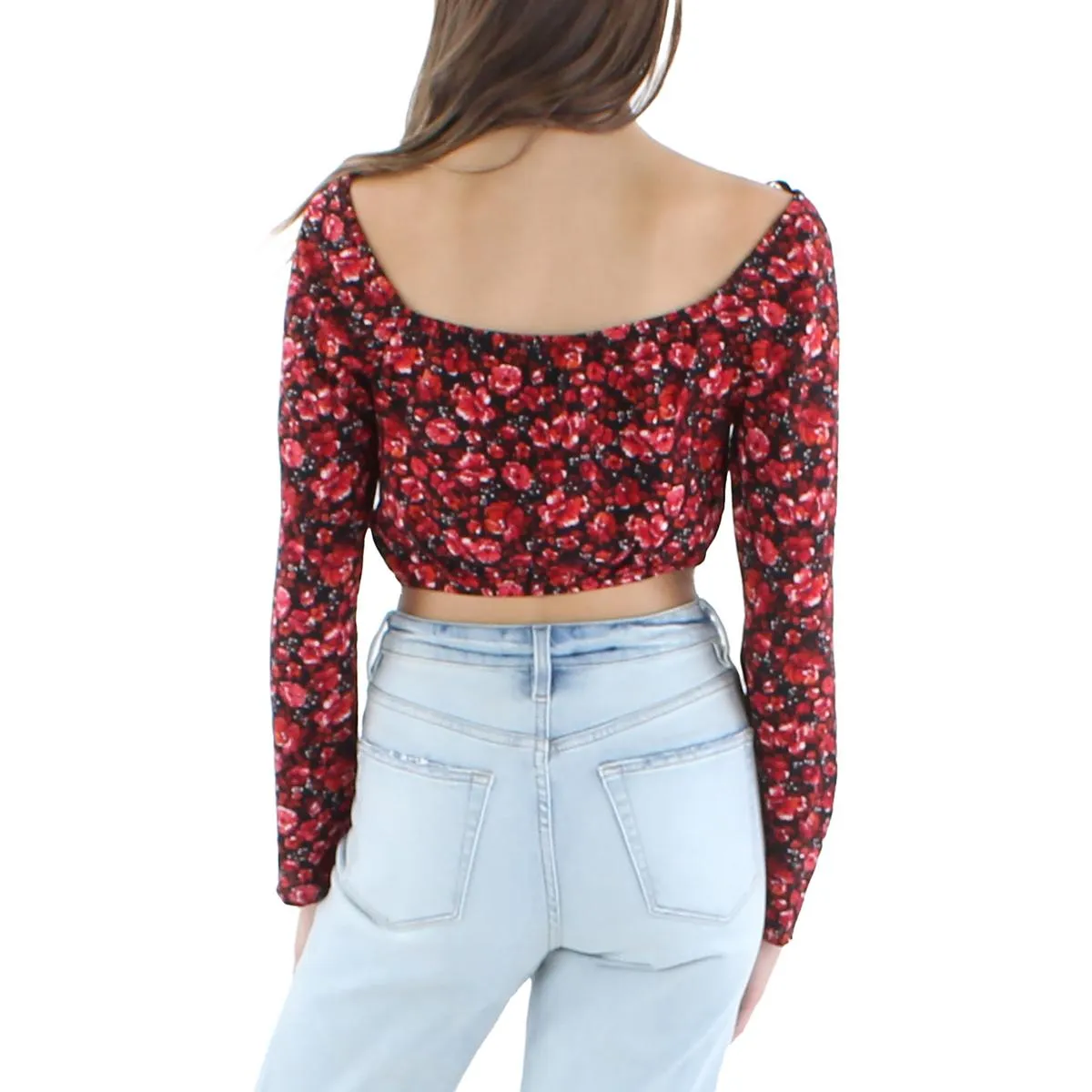 Juniors Womens Knit Floral Cropped