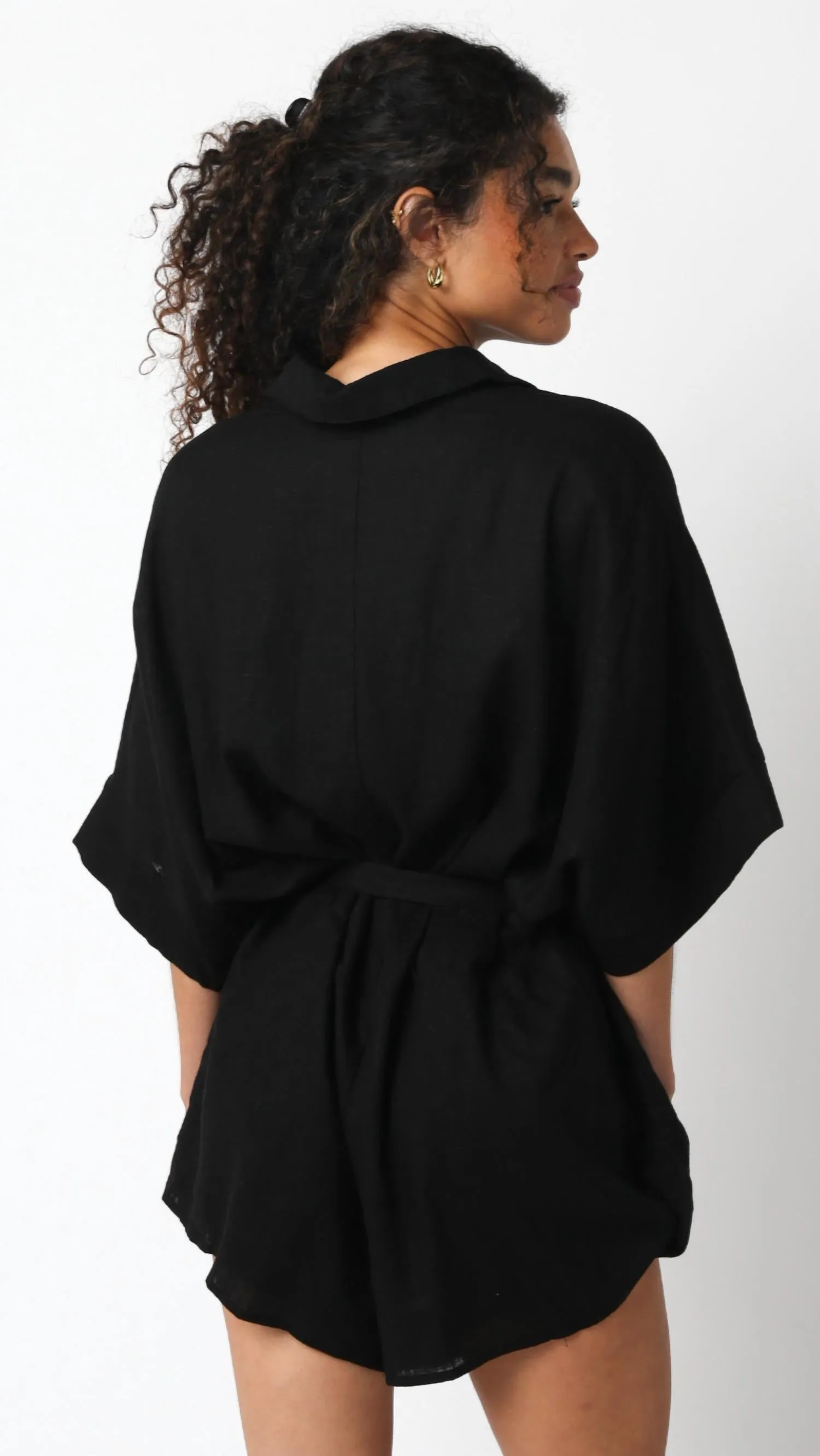 Kristin Linen Romper In Black
