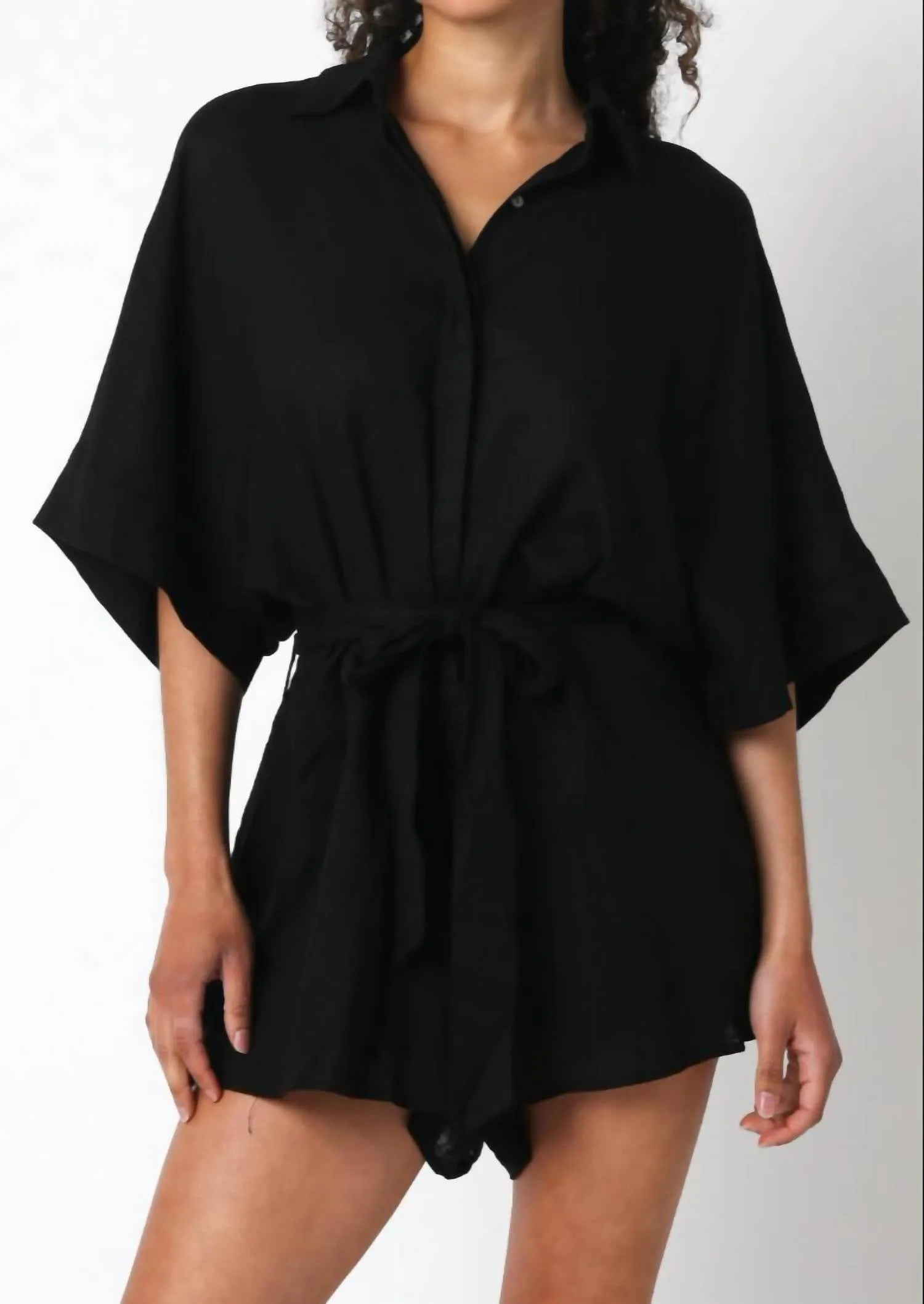 Kristin Linen Romper In Black